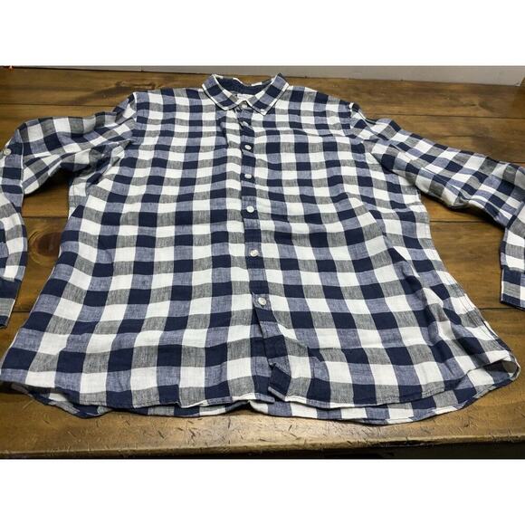 BAIRD MCNUTT Murano Slim Fit Linen Button Down Shirt XL Blue Check - Picture 6 of 12
